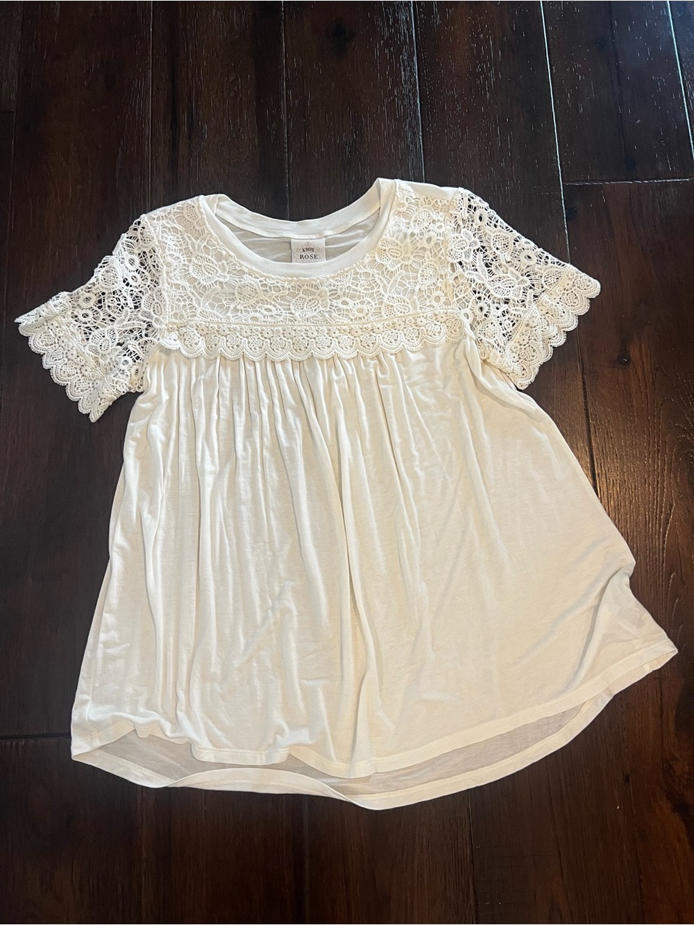 Cream Lace Yoke Short Sleeve Top